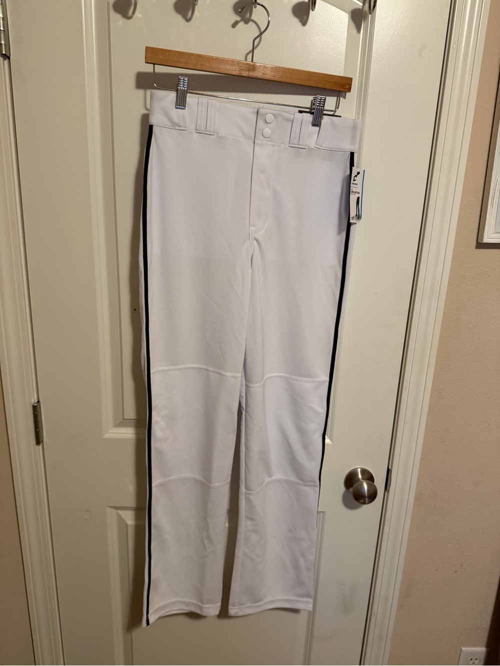 Champro Youth White Baseball Pants with Navy Side Stripe